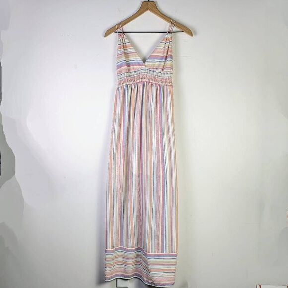 Vici Women’s Small Multi Colored Striped Sundress Maxi Sleeveless Open Summer - Picture 2 of 11
